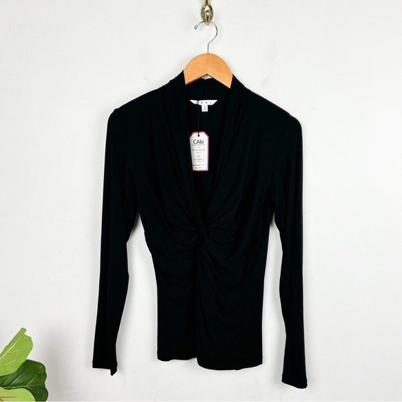 NWT Cabi Black Stretch Jersey Knit Twist Front Top Sz S - Picture 1 of 6